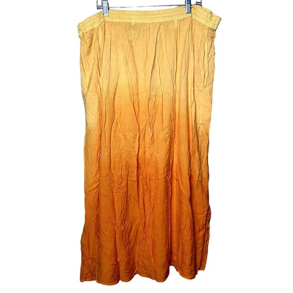 Flower Women Plus Size 2X Yellow Orange Fall Embroidered Button Front Maxi Skirt - Picture 3 of 9